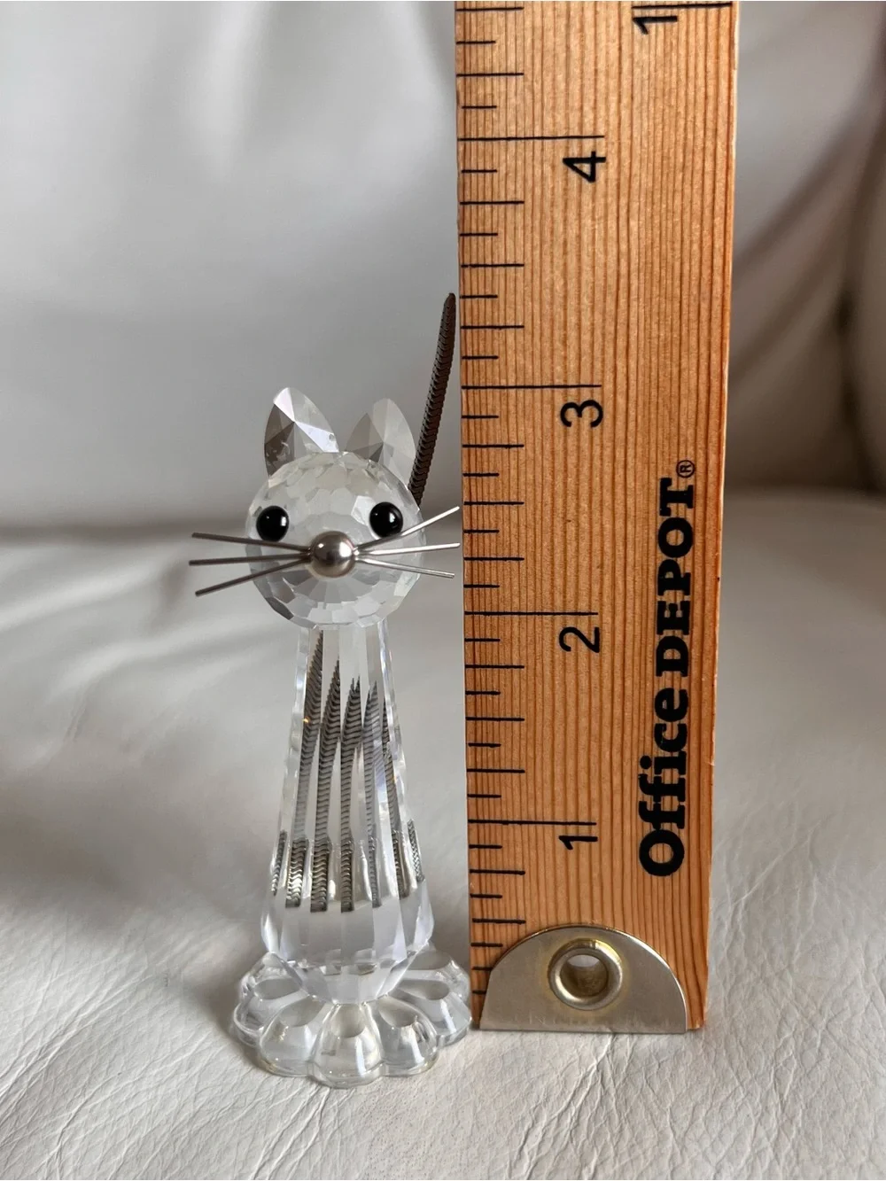 Swarovski Clear Crystal Cat Figurine with Silver Tail & Whiskers Signed